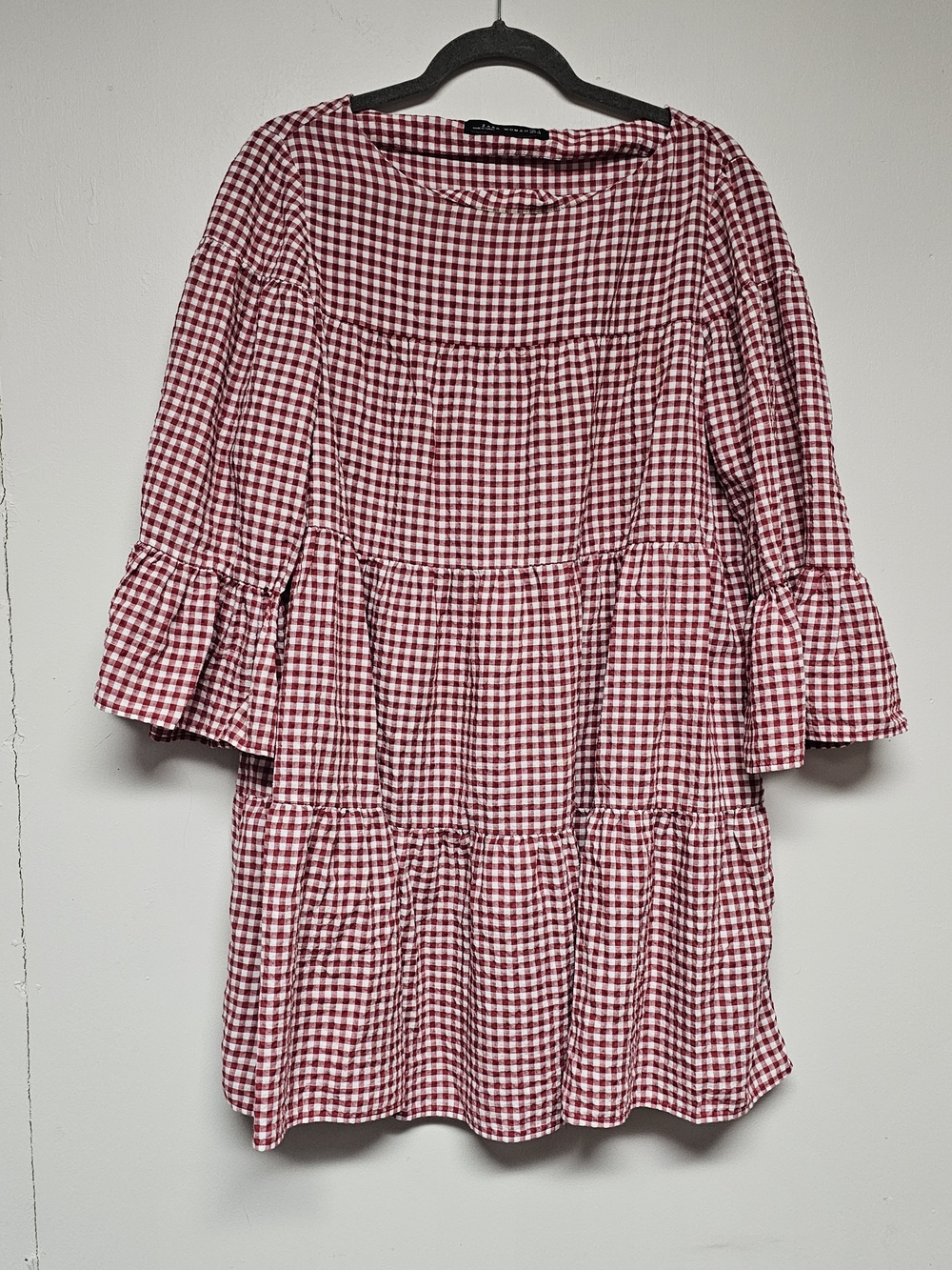 Zara Red White Gingham Tiered Tunic Dress Loosefit Cottagecore Summer Size Large